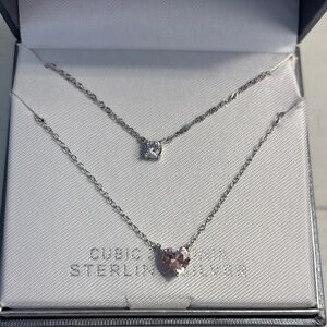 Sterling Silver Pink Heart CZ Necklace Two Strand New in Box by Primrose